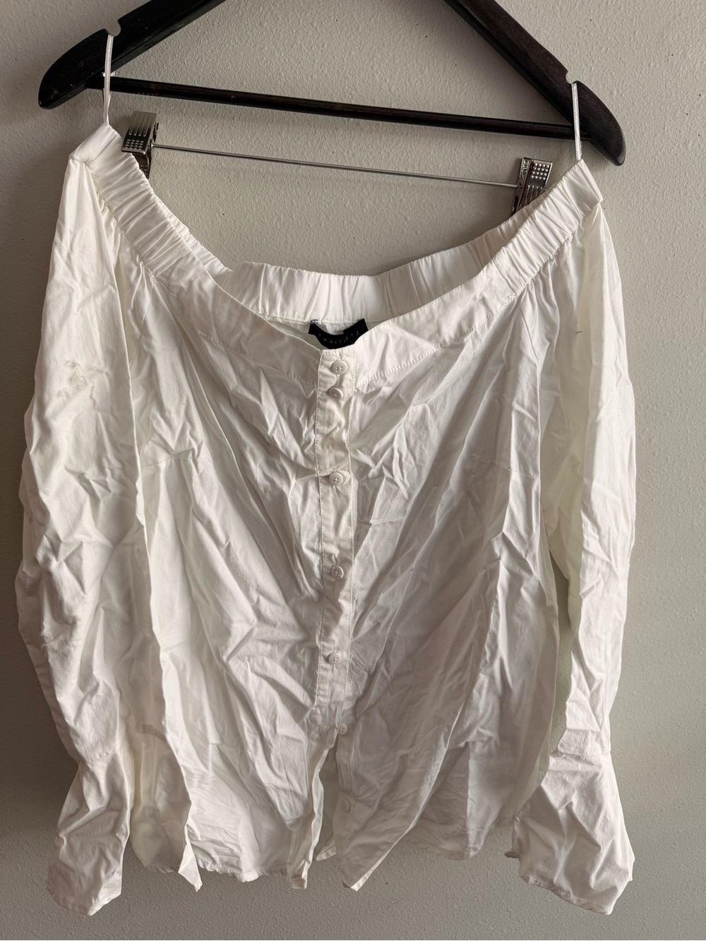 Sanctuary White Off-Shoulder Button Front Blouse